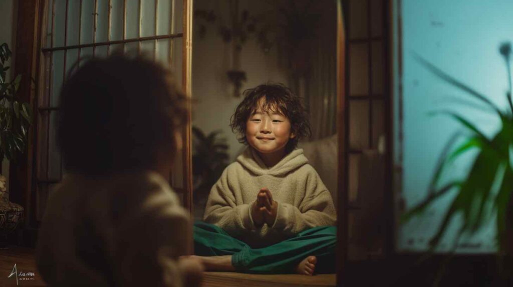 アクション俳優を目指して表情トレーニングをする日本人の小学生