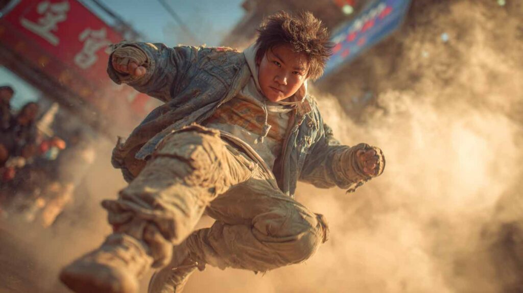 子供が霧の中ジャンプしている