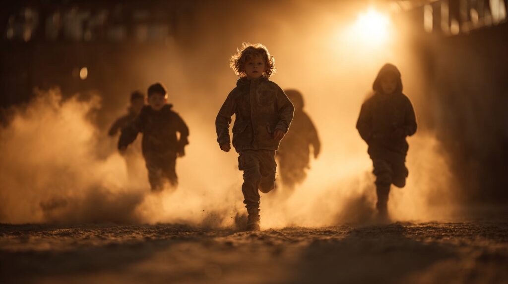 街中を走る少年たち