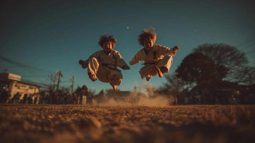 ジャンプする2人の子供