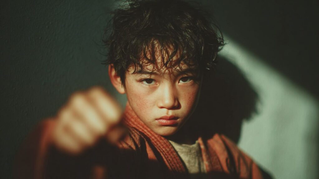 少年が真剣な表情でカメラを見ている