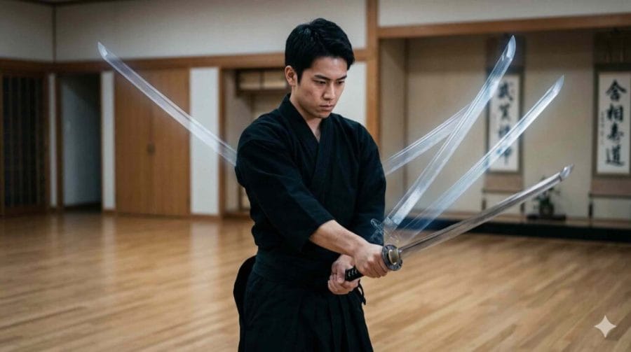 まっすぐな刀身を持つ古代の直刀のイメージ