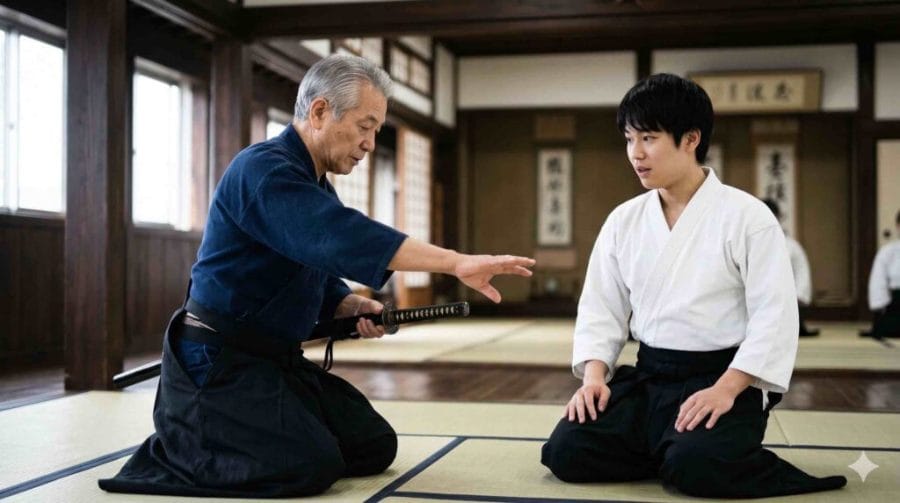 刀の歴史的背景を意識して殺陣の稽古をするアクション俳優