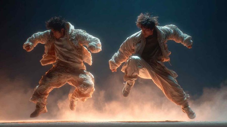 呼吸を合わせながら戦うシーンを練習するアクション俳優たち