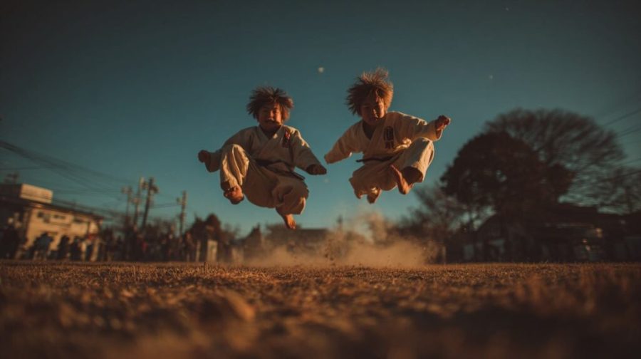 ジャンプする2人の子供